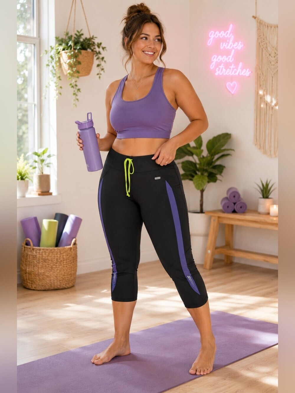 🌿 Athletic Works Black & Purple 7/8 Active Leggings Size Large 🌿